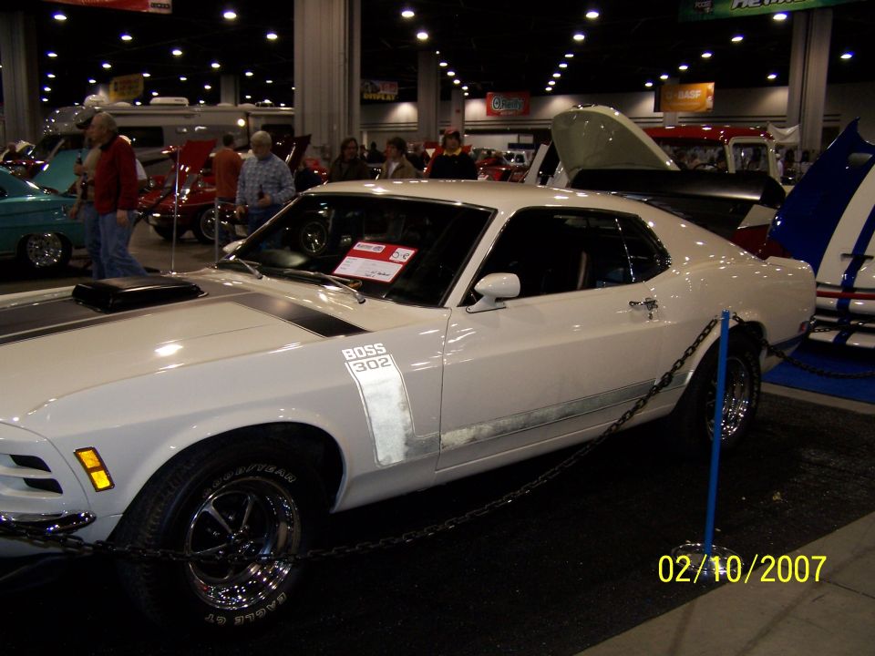 White 1969 Ford Mustang Boss 302 side view