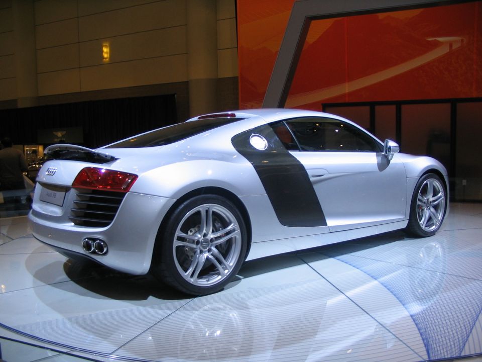 Silver Audi R8 parked on a display floor