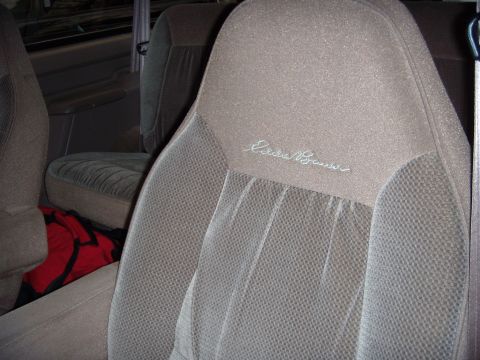 1992 Ford Bronco - Interior view of a 1992 Ford Bronco Eddie Bauer, showing the distinctive embroidered seat detail.