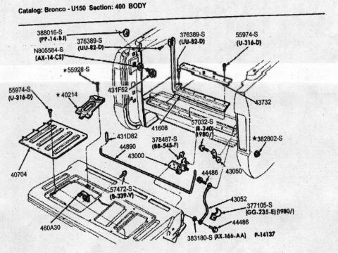 1986 Ford Bronco - Exploded view with Ford part numbers