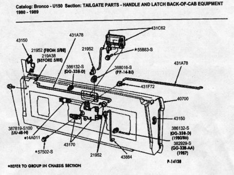 1986 Ford Bronco - Exploded view with Ford part numbers