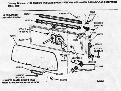1986 Ford Bronco - Exploded view with Ford part numbers