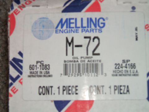 1974 Dodge Challenger - Melling M-72 oil pump box with part number PC 601-1083 and SP 224-4166.