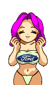 1985 Ford Bronco - A stylized illustration of a woman wearing a tube top with the Ford logo.
