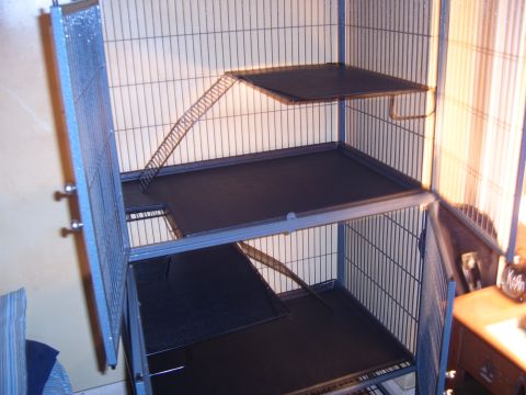 1993 Ford Bronco - Interior view of a multi-level pet cage black platforms and ramps.