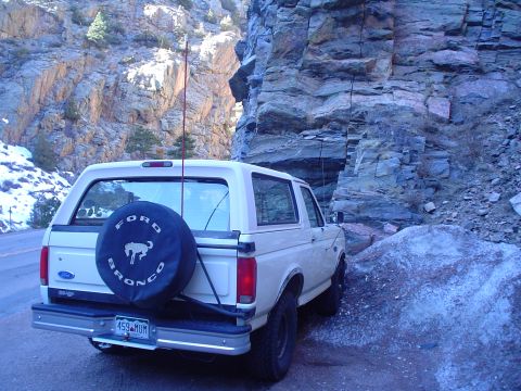 1992 Ford Bronco - Tried driving up on some snow...apparently the Bronco is too heavy.