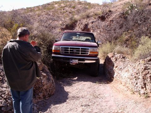 1996 Ford Bronco - Tommy drives his Bronco into a very narrow section of the trail.