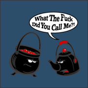 1989 Chevrolet Blazer - A pot and kettle are depicted in a cartoon argument, with the kettle questioning an insult.