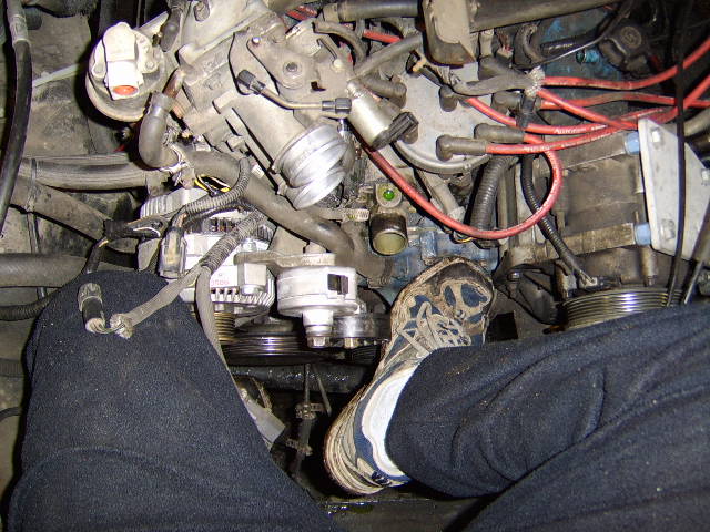 here I am demonstrating how much easier it is to work on the motor with the rad removed.