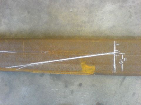 1967 Ford Bronco - Metal beam with chalk marks and a measurement indicating 3 inches.