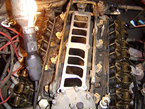 1989 Ford Bronco - this is a shot of the heads and the intake cleaned off of all the old gaskets