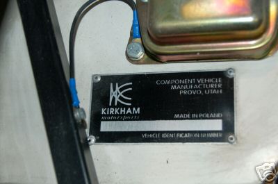 1965 Shelby Cobra - A Kirkham Motorsports manufacturer plate is visible, indicating the component vehicle manufacturer is located in Provo, Utah, and the produ…