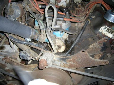 1979 Ford Bronco - Close-up view of an engine bay showing various components and wiring.