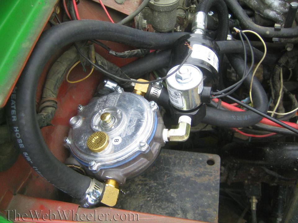 Propane converter and solenoid valve with hoses and wiring