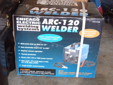 1988 Ford Bronco - A box for a Chicago Electric Arc-120 Welder is shown, detailing its features and specifications.