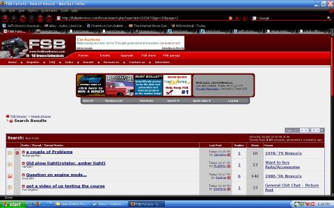 1993 Ford Bronco - A screenshot of a vehicle enthusiast forum displays search results, with a banner advertising car auctions.