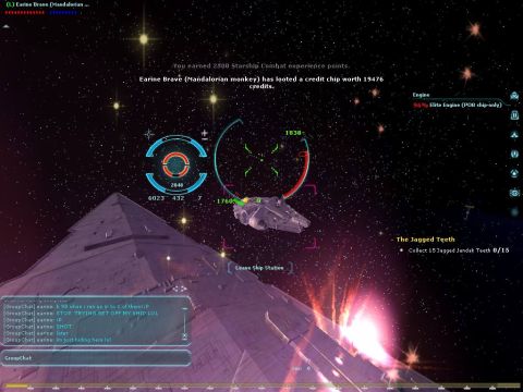 1990 Ford Probe - Video game screenshot showing a space battle with multiple ships and HUD elements.
