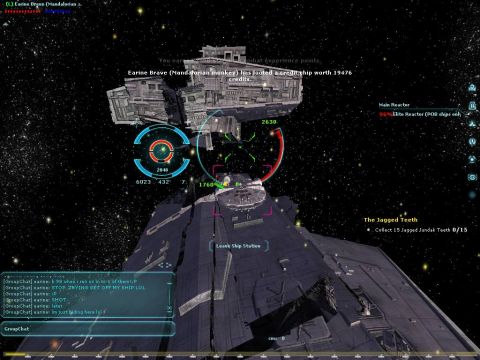 1990 Ford Probe - A view from a spaceship cockpit shows two large starships in a starfield, with game interface elements visible.