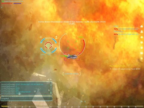 1990 Ford Probe - In-game screenshot displays a spaceship navigating a hazardous environment with mission details visible.