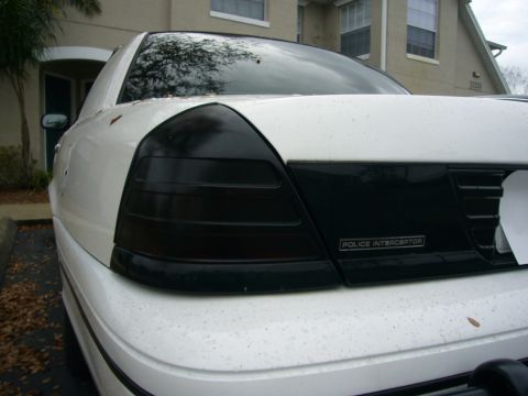 2000 Ford Crown Victoria - Rear view of a 2000 Ford Crown Victoria Police Interceptor showing its smoked tail lights.