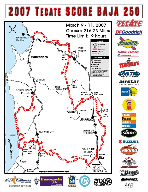 Map of 2007 Tecate Score Baja 250 race course
