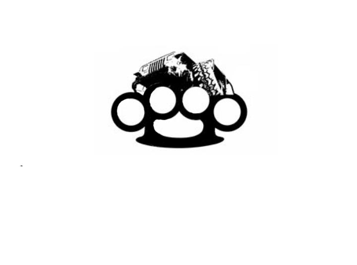 Black-and-white brass knuckles logo graphic, not a vehicle