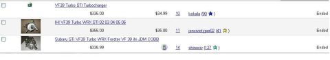 1992 Ford Probe - Online listing for turbochargers, showing item details, prices, and seller ratings.
