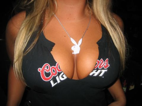 1995 Ford Bronco - Woman wearing a Coors Light t-shirt and a Playboy necklace.