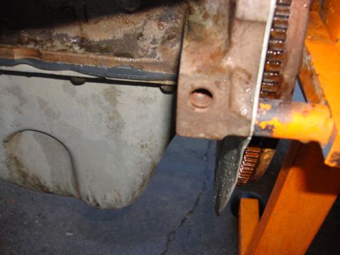 1983 Ford Bronco - another view of the pan gasket sticking out. I was told the newer blocks were not tapped for the manual clutch but this one is.