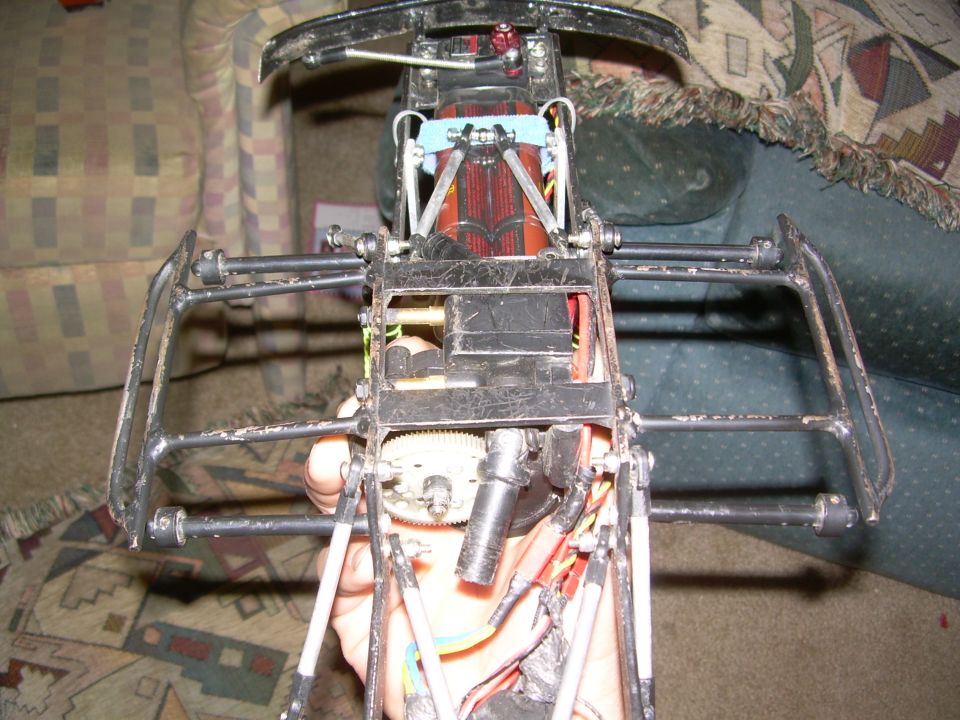 Remote control crawler chassis with exposed gears and wiring