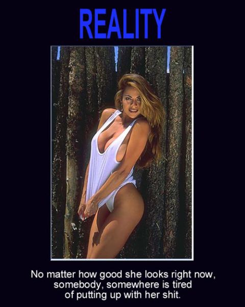 1998 Ford Crown Victoria - Text overlay reads "REALITY" above a woman, with a quote below.