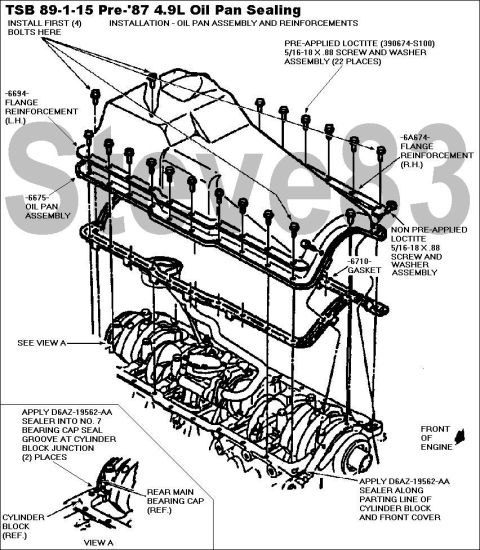 1983 Ford Bronco - TSB 89-01-15 Pre-'87 4.9L Oil Pan Sealing APPLICABILITY: LIGHT-TRUCK: 1988-89 E & F-SERIES, BRONCO ISSUE: Engine oil leaking from the oil p…