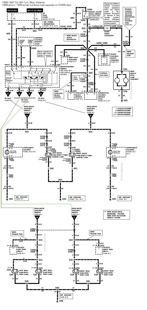 1996 Mercury Grand Marquis - 1995-1997 CV/GM Turn/Stop/Hazard lamps 1995 similar but lacks radio noise capacitor on CHMSL feed Town Car similar