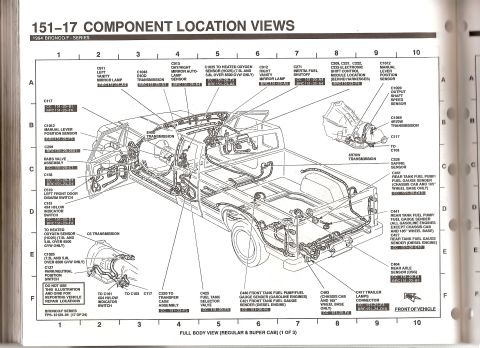 1994 Ford Bronco - This diagram illustrates component locations for the 1994 Ford Bronco F-Series, detailing wiring and parts.