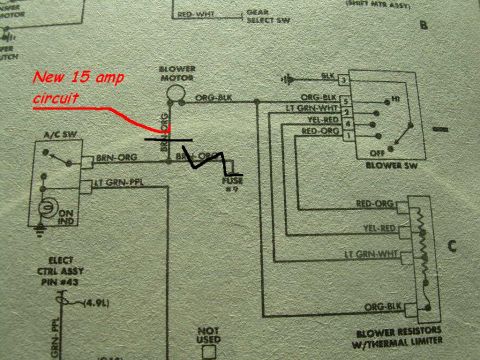 1988 Ford Bronco - This is a diagram of vehicle electrical circuits, including the blower motor and A/C switch, with added annotations.
