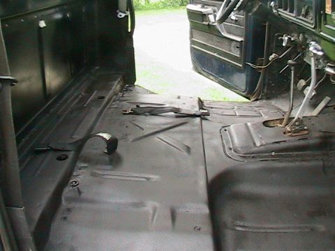 1977 Ford F-250 - Interior view of a 1977 Ford F-250, focusing on the floor pan and dashboard.