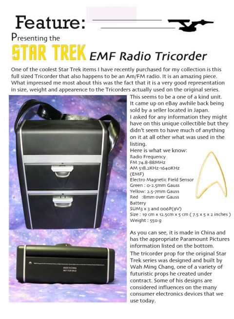 1966 Pontiac Fiero - This prop replica of a Star Trek tricorder is presented with its specifications and a Starfleet insignia.
