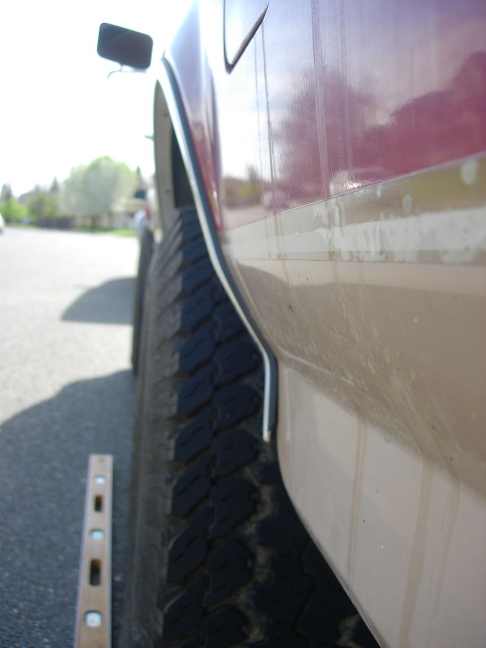Drivers front stock suspension, wheels have 3 5/16" backspacing