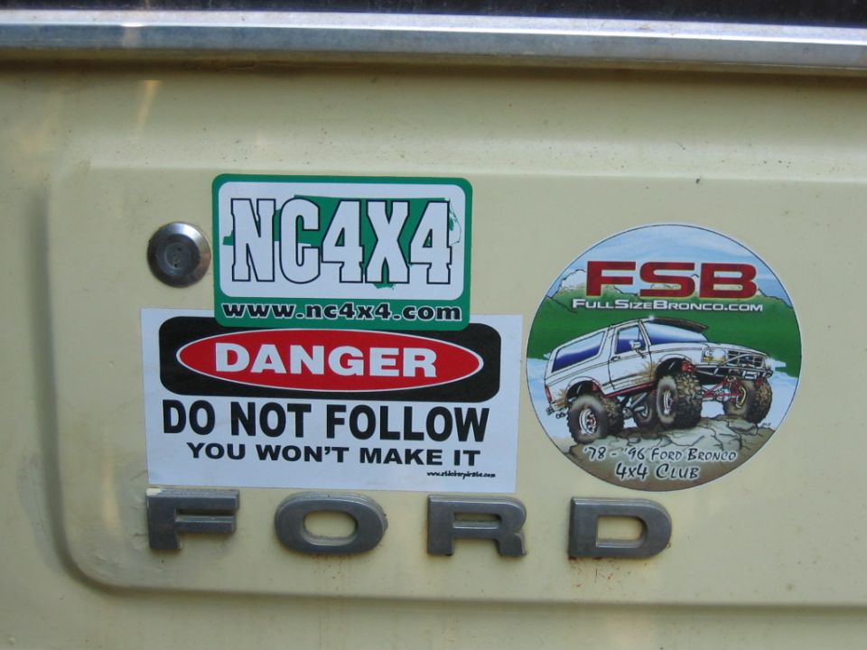NC4X4 and FSB stickers on a vehicle with 'FORD' emblem