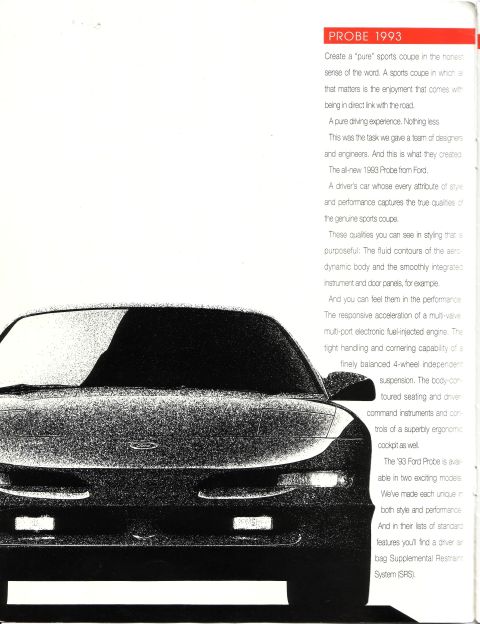 1993 Ford Probe - This image shows the front of a 1993 Ford Probe, accompanied by descriptive text about the vehicle.