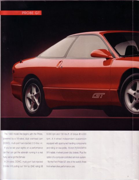 1993 Ford Probe - 1993 Ford Probe GT advertisement showing the side profile of the vehicle.