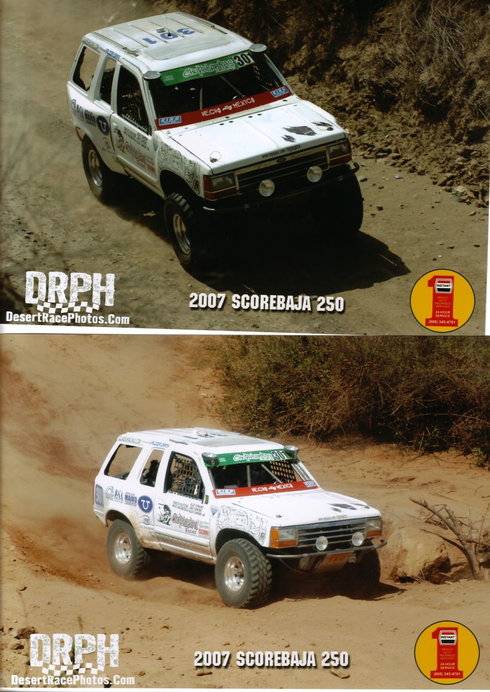 1992 Ford Explorer modified for off-road racing, driving on a dirt track