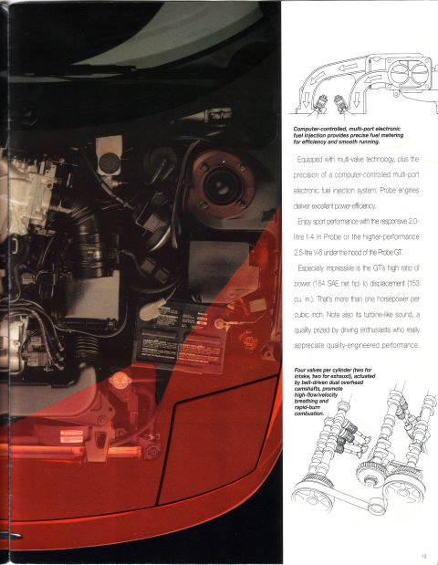 1993 Ford Probe - A page from a vehicle registry detailing engine components and performance specifications.
