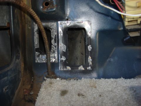 1983 Ford Bronco - i had these plug holes on one plate but i could not get it to fit anyway, so i made 2 panels and riveted them to the firewall. I will paint…