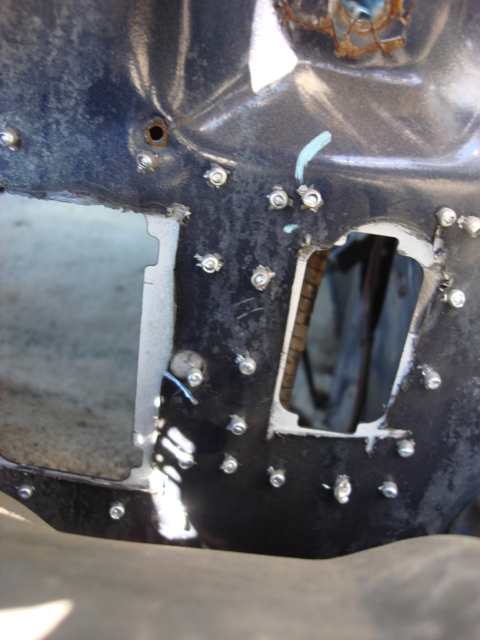 1983 Ford Bronco - this is the motor side of the conversion. I going to flatten the rivets i then paint the area and it will blend right in.