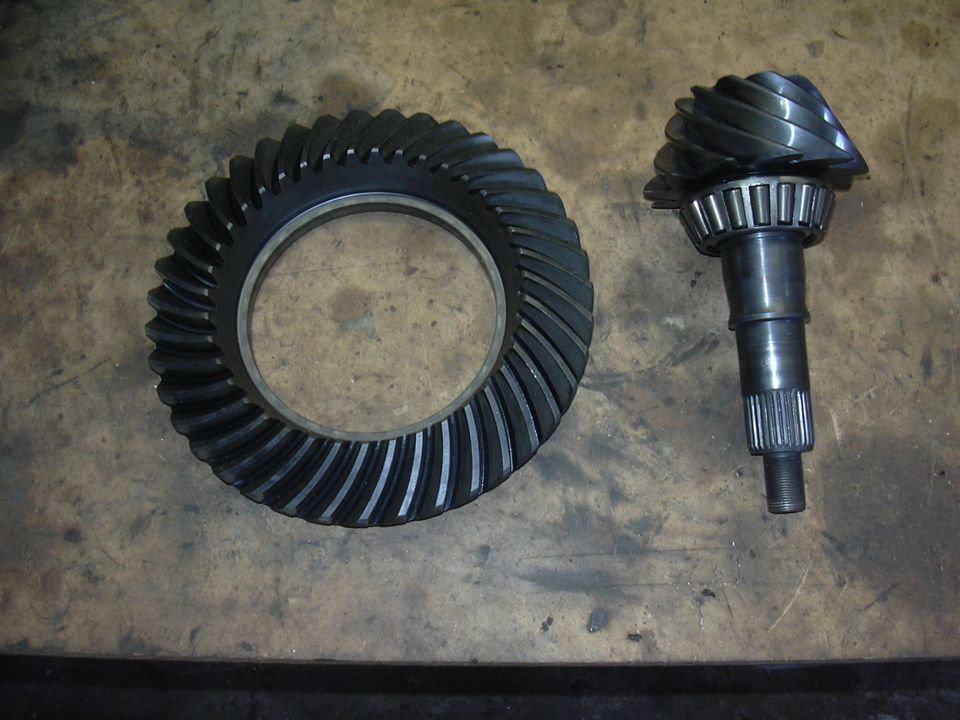 Differential ring gear and pinion gear with bearings on a workbench