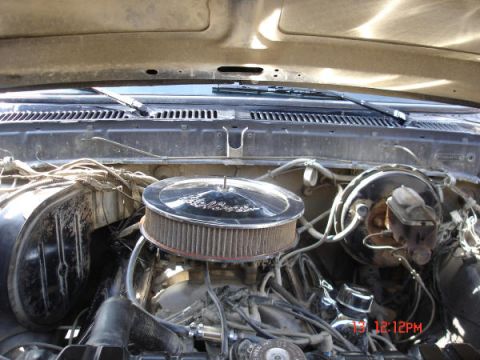 1979 Ford Bronco - View of the engine bay, showing the air cleaner and brake system under the open hood.