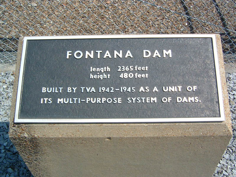 Fontana Dam commemorative bronze plaque with dimensions