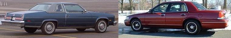 blue car on left, red car on right
