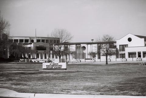 1973 Ford Ranchero - The AF Senior Noncommissioned Officer Academy building is shown with a sign in the foreground.